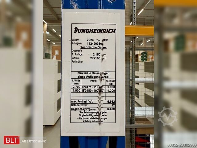 Kraftig hylla 75,6 lfm Jungheinrich MPB Palettenregale H:645cm 1800kg Fachlast Schwerlastregale