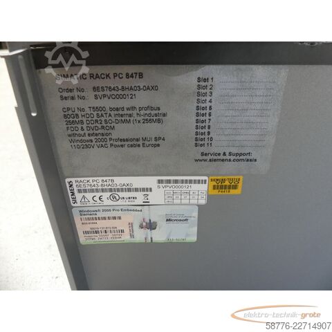 Komponenta Siemens SIMATIC Rack PC 847B 6ES7643-8HA03-0AX0 SN: VPVO000121 --