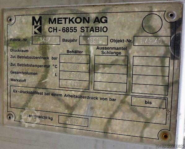 8380 liter drukvat gemaakt van V4A Metkon AG 9087
