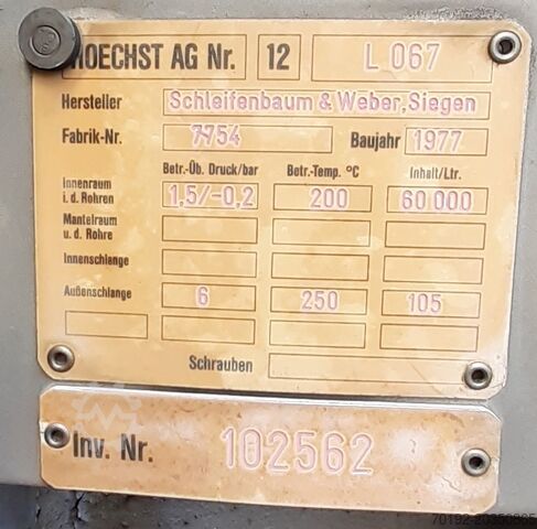 60.000 liter verwarmbare/koelbare druktank van V2A roestvrij staal Schleifenbaum & Weber 9080