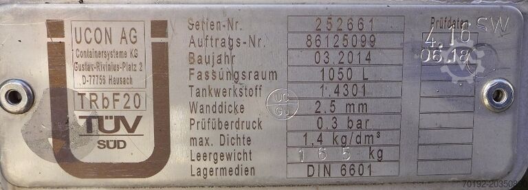 1070 liter transportcontainer gemaakt van V2A (DIN6601) Thielmann (UCON) 9064