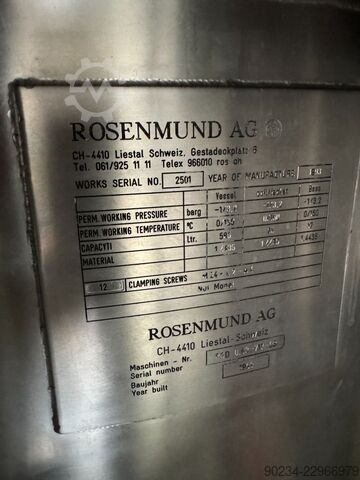 Rosenmund Filtre-sécheur Nutsche en acier inoxydable de 0,63 m² ROSENMUND 0,63 Sq. M.