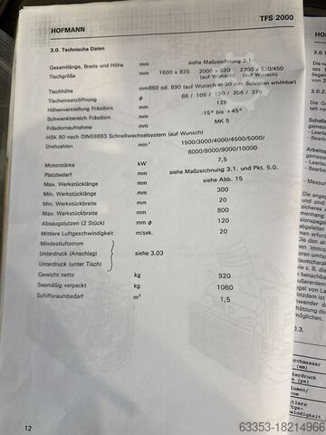 Freesmachine met draaibare as Hofmann TFS 2000