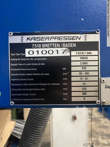 Prensa punzonadora automática de doble pie KAISER V63w