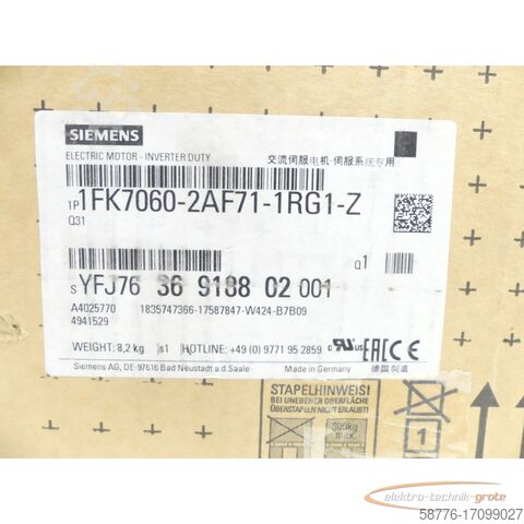Siemens motor Siemens 1FK7060-2AF71-1RG1 - Z SN:YFJ7636918802001 - ! -