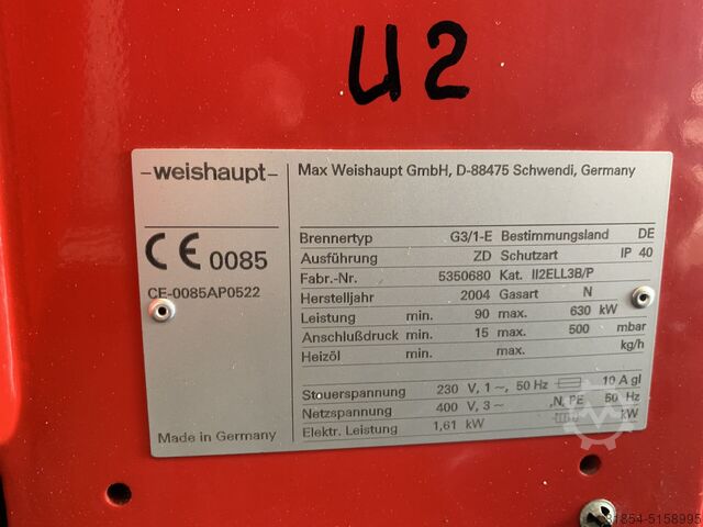 Gasbrander G3-1E 630kW Weishaupt WM-G3/1-E Gasbrenner 630kw ZD