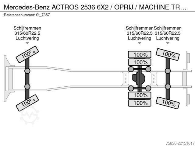 Bergingsvoertuig Mercedes-Benz ACTROS 2536 6X2 / OPRIJ / MACHINE TRANSPORT