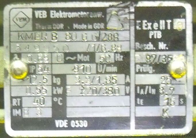 Motorreductor 0,55 kW 15 rpm VEM KMERB80G6/288