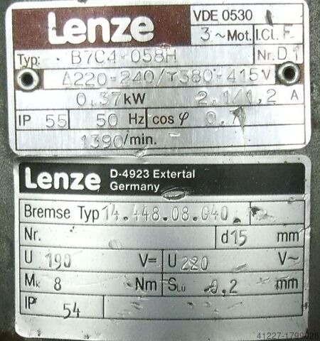 Motorreductor de 0,37 kW, 56 rpm Lenze B7C4-058H