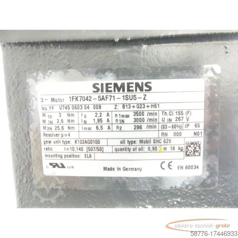 Silnik Siemens Siemens 1FK7042-5AF71-1SU5-Z Servomotor SN: YFV745060304008