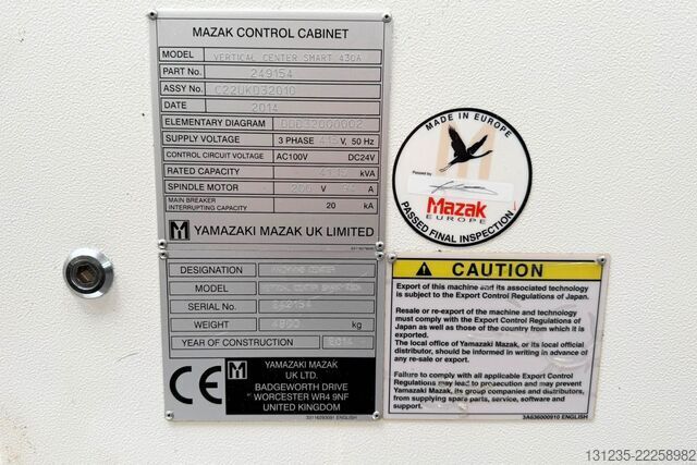 Centro de mecanizado vertical Mazak VCS 430A SN 249154