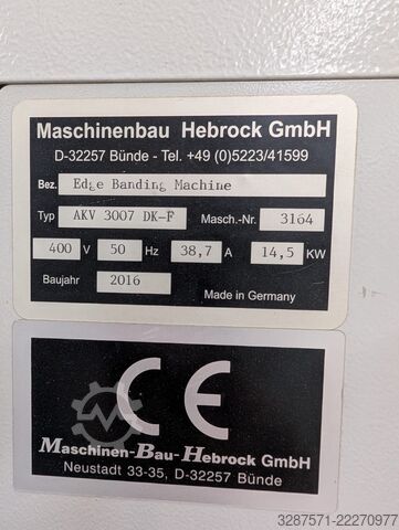Kantenanleimmaschine Hebrock AKV 3007 DK-F, Baujahr 2016 HEBROCK AKV 3007 DK-F