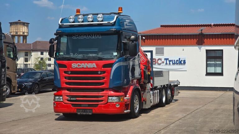 Autocarro con cassone fisso SCANIA R 490 * RETARDER * FASSI 14 M * LENK/LIFTACHSE *