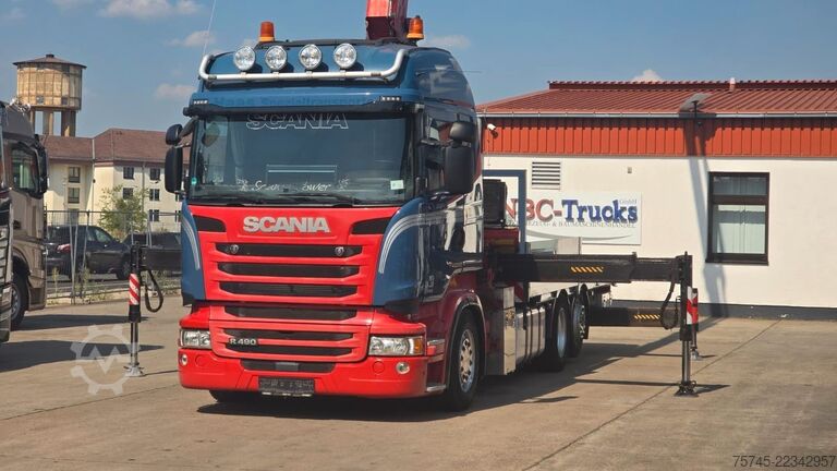 Autocarro con cassone fisso SCANIA R 490 * RETARDER * FASSI 14 M * LENK/LIFTACHSE *