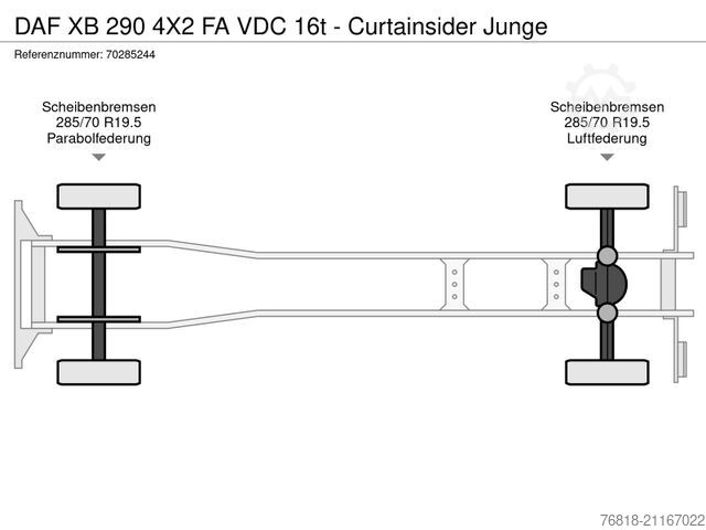 Valníkový nákladní automobil s plachtou DAF XB 290 4X2 FA VDC 16t - Curtainsider Junge