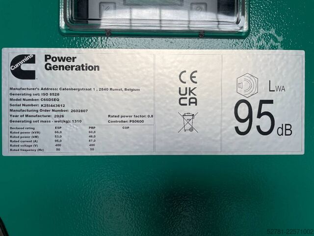 Agregat Cummins C66D5EQ - 66 kVA Generator - DPX-18507-Q