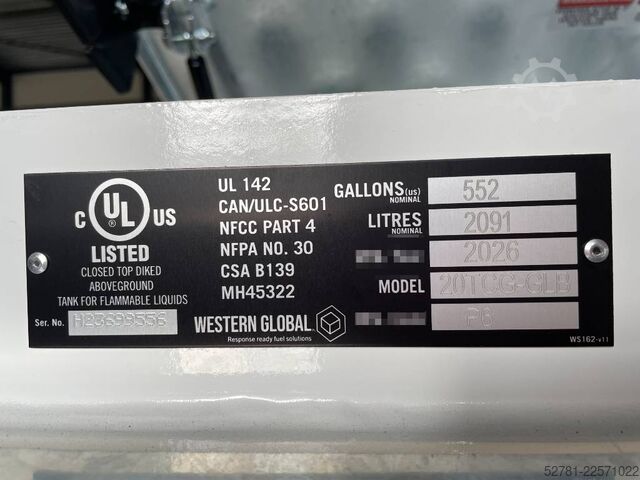 Mijloace de depozitare Western Global - 20TCG - 2.000 Liter fuel Tank - DPX-31002