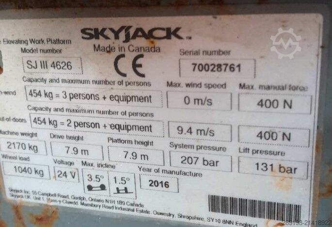 Hoogwerker knikmachines Skyjack SJ III 4626 Elektro 9,92 m
