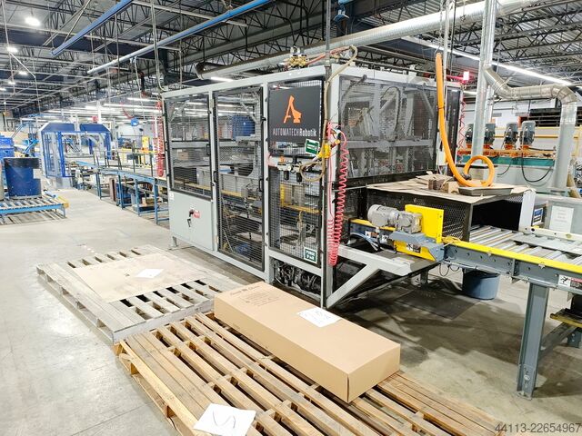 Linha de embalamento com caixa de cartão ROBOPAC + AUTOMATECH + KUKA ROBOPAC, Model Orbit 12
