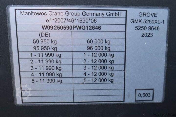 Grue tout-terrain Grove GMK5250XL-1 Available Immediately, Dutch Registrat