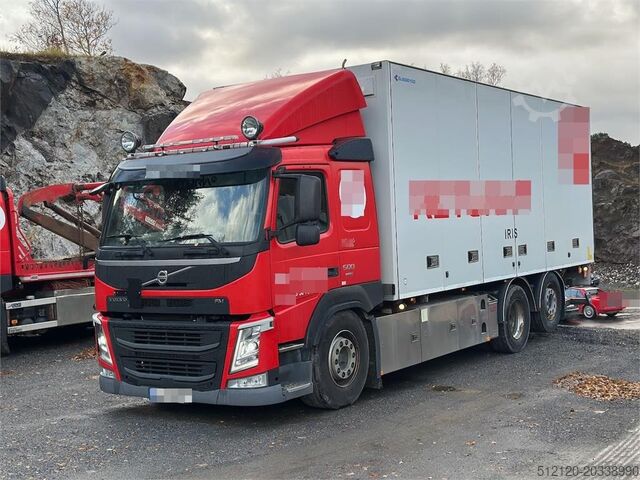 Box body Volvo FM 500 6x2 box truck w/ full side opening and lift