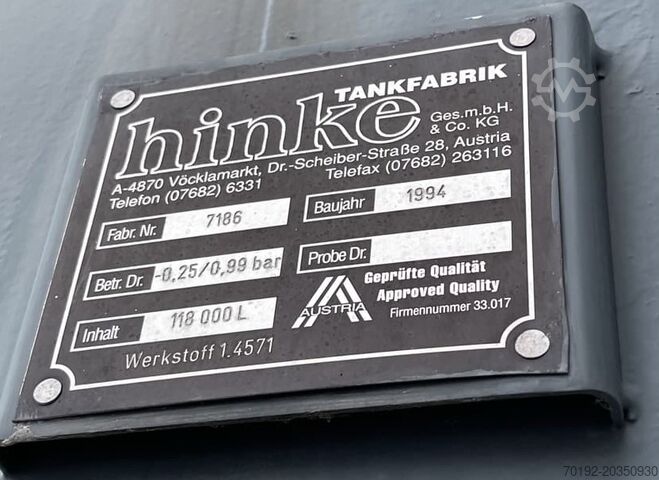 Opslagtank van 118.000 liter van V4A met balkroerwerk Hinke 8778