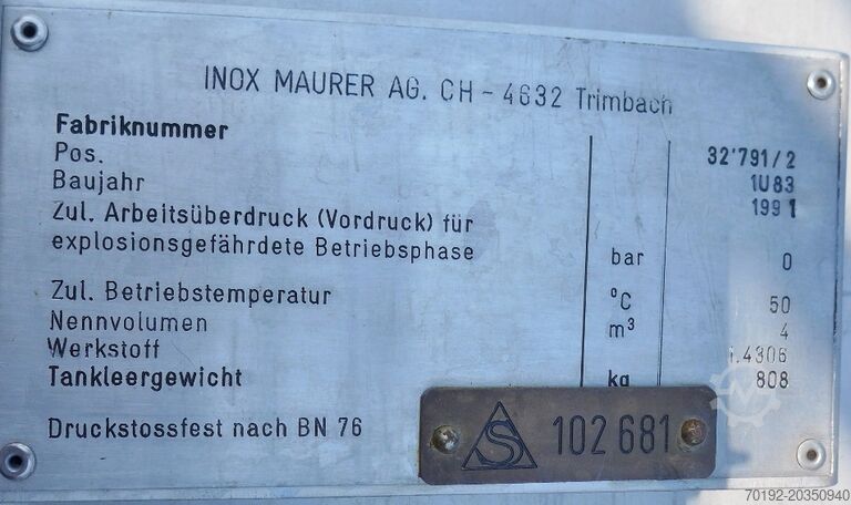 4000 liter tank made of V2A INOX - MAURER AG 8752