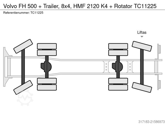 Platforma ładunkowa Volvo FH 500 + Trailer, 8x4, HMF 2120 K4 + Rotator