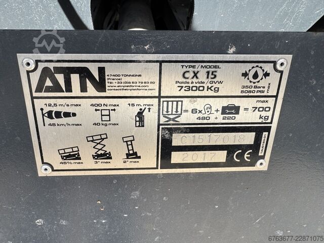 ATN CX 15 Podnośnik nożycowy / Platforma robocza / Nożycowy 15 m wysokości roboczej, silnik Kubota D ATN CX 15 SchaarHoogwerker / Arbeitsbuhne / Sciccor 15M werkhoogte Kubota Diesel 2017