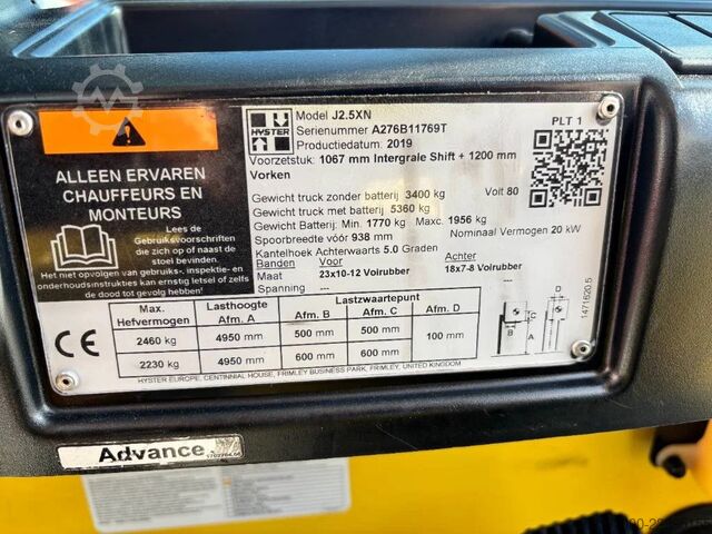  Hyster J2.5 XN 2500kg E- heftruck triplo