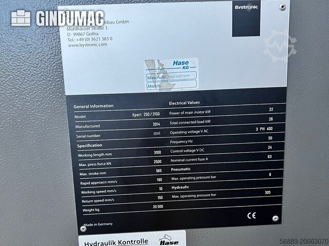 Pressione o freio Bystronic Xpert 250/3100