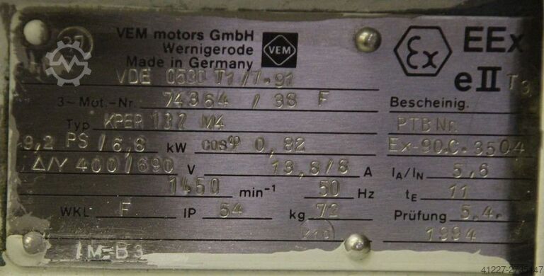Motor eléctrico de 6,8 kW, 1450 rpm VEM KPER132M4