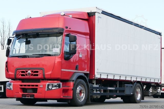 Flatbed truck with tarp RENAULT DWide 18.320 Pritsche Plane Vollluft XL-Tank LBW