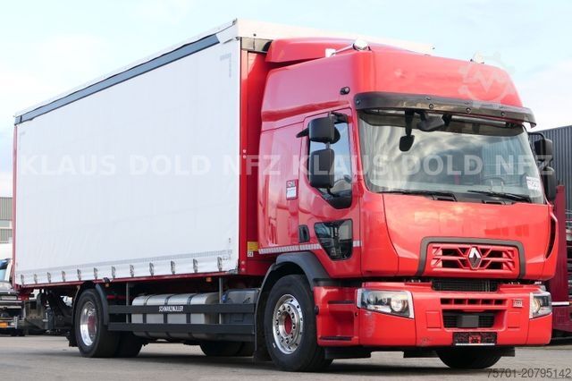 Flatbed truck with tarp RENAULT DWide 18.320 Pritsche Plane Vollluft XL-Tank LBW