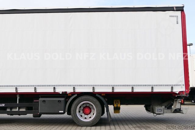 Flatbed truck with tarp RENAULT DWide 18.320 Pritsche Plane Vollluft XL-Tank LBW