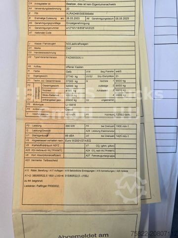 Gru montata su autocarro DAF 95XF / 8X4 / 35m Kran Palfinger PK90002 / WINCH