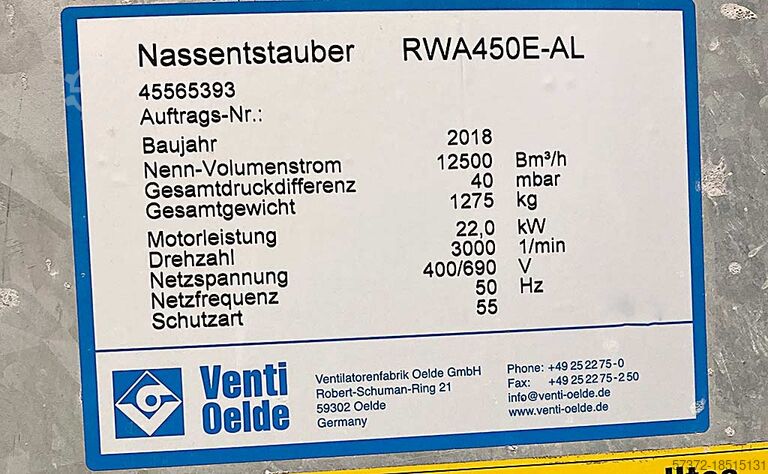 Aluminium natte afscheider Ventilatorenfabrik Oelde RWA450E-AL