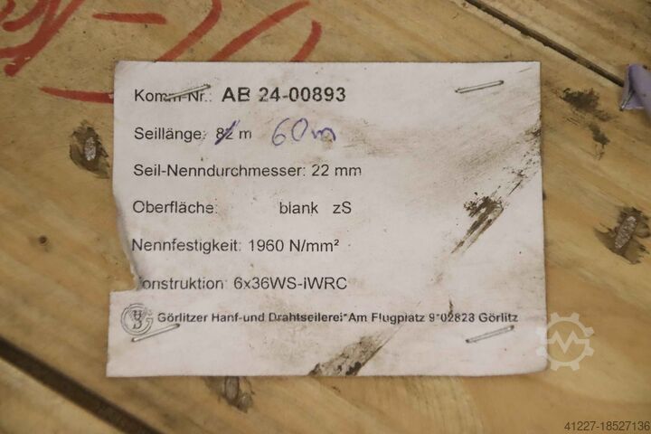 Kraankabel Ø 22 mm 60 m GHD Görlitzer Hanf & Drahtseilerei 6x36WS-IWRC