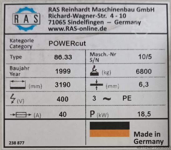 Hydraulische guillotineschaar RAS POWERcut 86.33