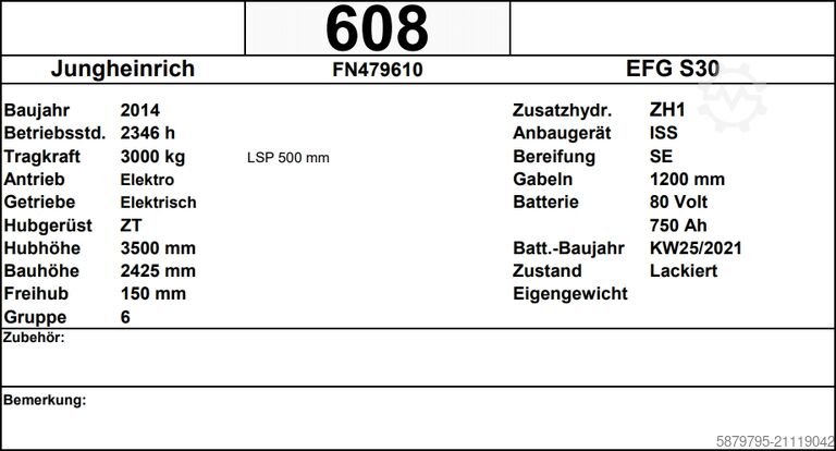 Heftruck Jungheinrich EFG S30 | 3500mm | 3000kg | ISS