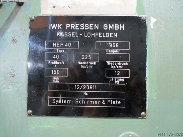 Enkelt søjle presse - hydraulisk IWK HEP 40