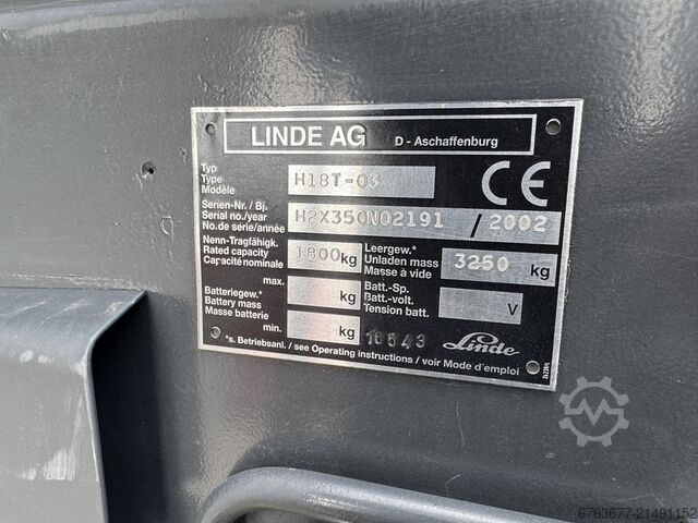 Linde H18T-03 triplex 545 frilyft, sideshift, 2002, 6800 timmar, gasol (LPG) LINDE H18T-03 triplo 545 freelift sideshift 2002 6800uur LPG