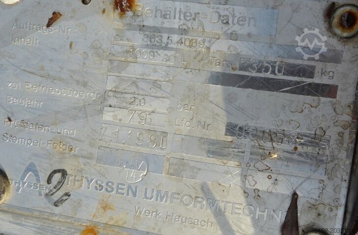 1000 liter drukhouder gemaakt van V2A Thyssen Umformtechnik (UCON) 6823