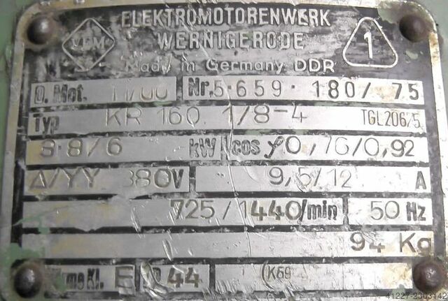 Electric motor 3.8/6 kW 725/1440 Rpm VEM KR1601/8-4