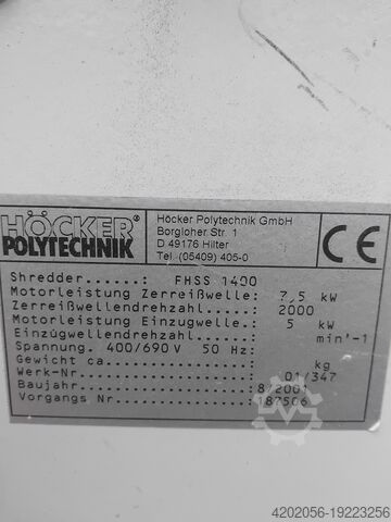 Eenas shredder Shredder Weima Höcker Polytechnik Hocker Polytechnic niszczarka