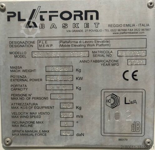 Crawler hoogwerker Platform Basket PB 13.65