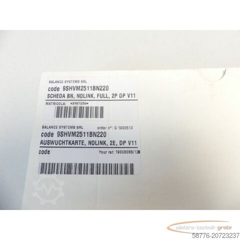 Componenta sistemelor de echilibrare Balance Systems 9SHVM2512BN220 Auswuchtkarte SN: B804342