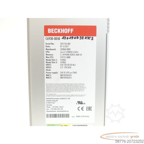 Beckhoff komponenta Beckhoff C6930-0050 Schaltschrank-Industrie-PC SN:3351156-002