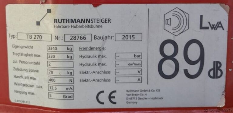 Lastbilsmonterad arbetsplattform Ruthmann TB 270