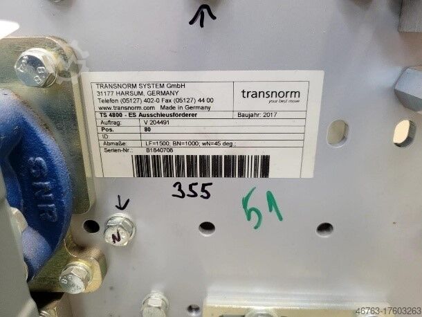 Bande transporteuse Transnorm TS4800 ES Ausschleusförderer